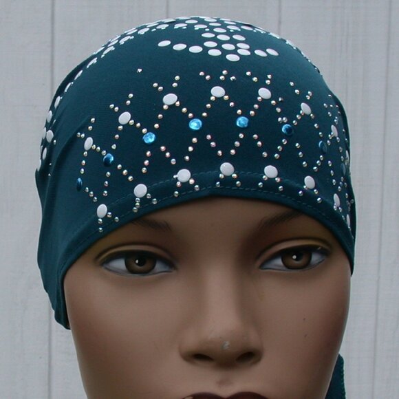TEAL Pre-Tied Stud Fashion Cap Slip On Bonnet Hijab Undercap #7 - Picture 2 of 3